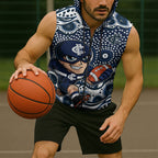 Carlton Blues Sleeveless Zip Hoodie Aboriginal Dot Pattern - Football Mascot Heritage Pride
