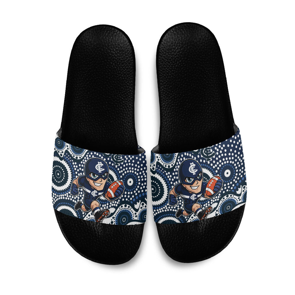 Carlton Blues Slide Sandals Aboriginal Dot Pattern - Football Mascot Heritage Pride