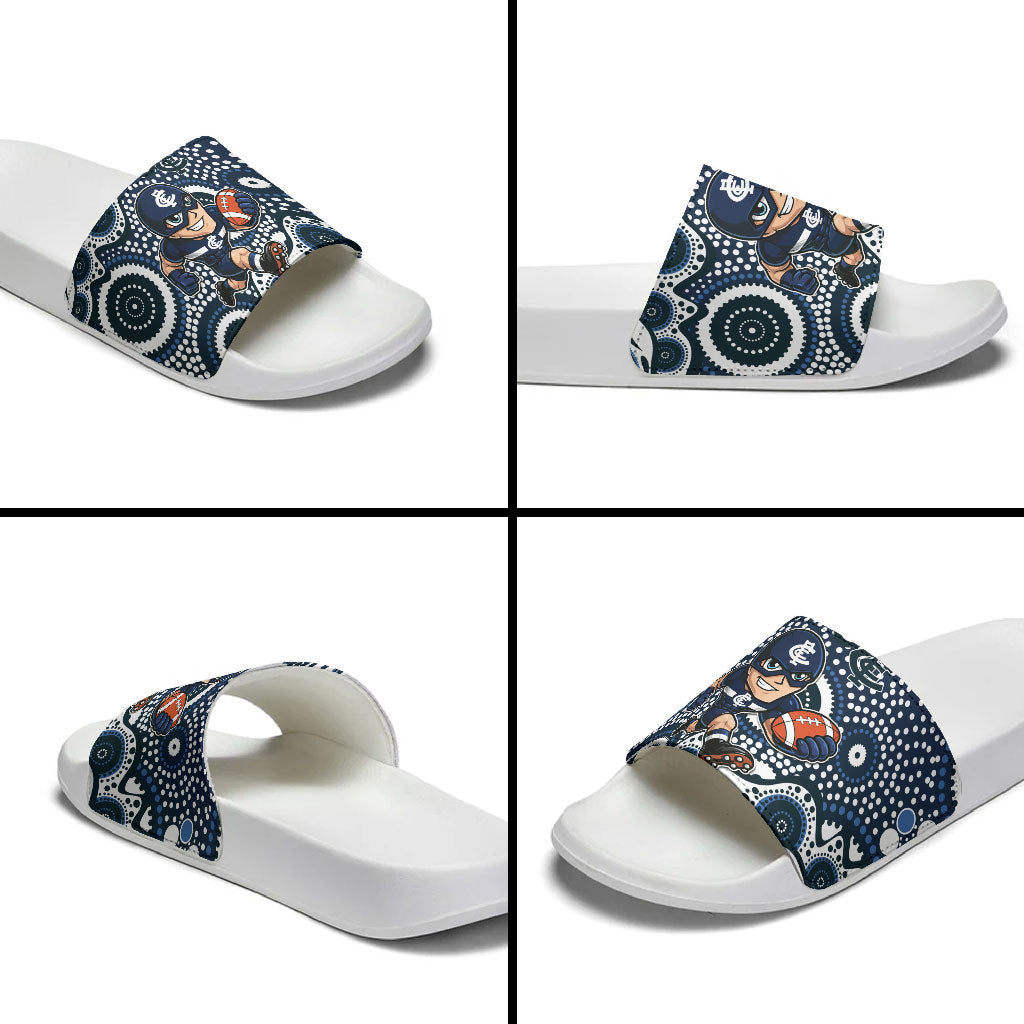 Carlton Blues Slide Sandals Aboriginal Dot Pattern - Football Mascot Heritage Pride