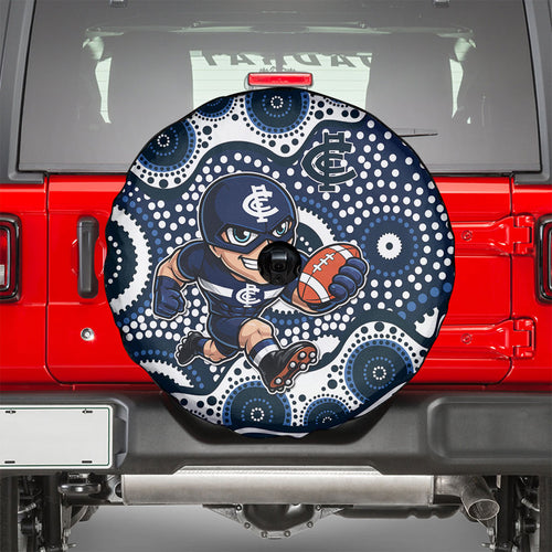 Carlton Blues Spare Tire Cover Aboriginal Dot Pattern - Football Mascot Heritage Pride