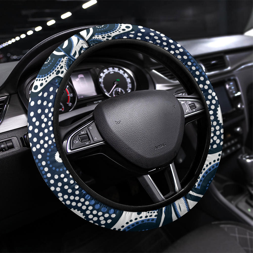 Carlton Blues Steering Wheel Cover Aboriginal Dot Pattern - Football Mascot Heritage Pride