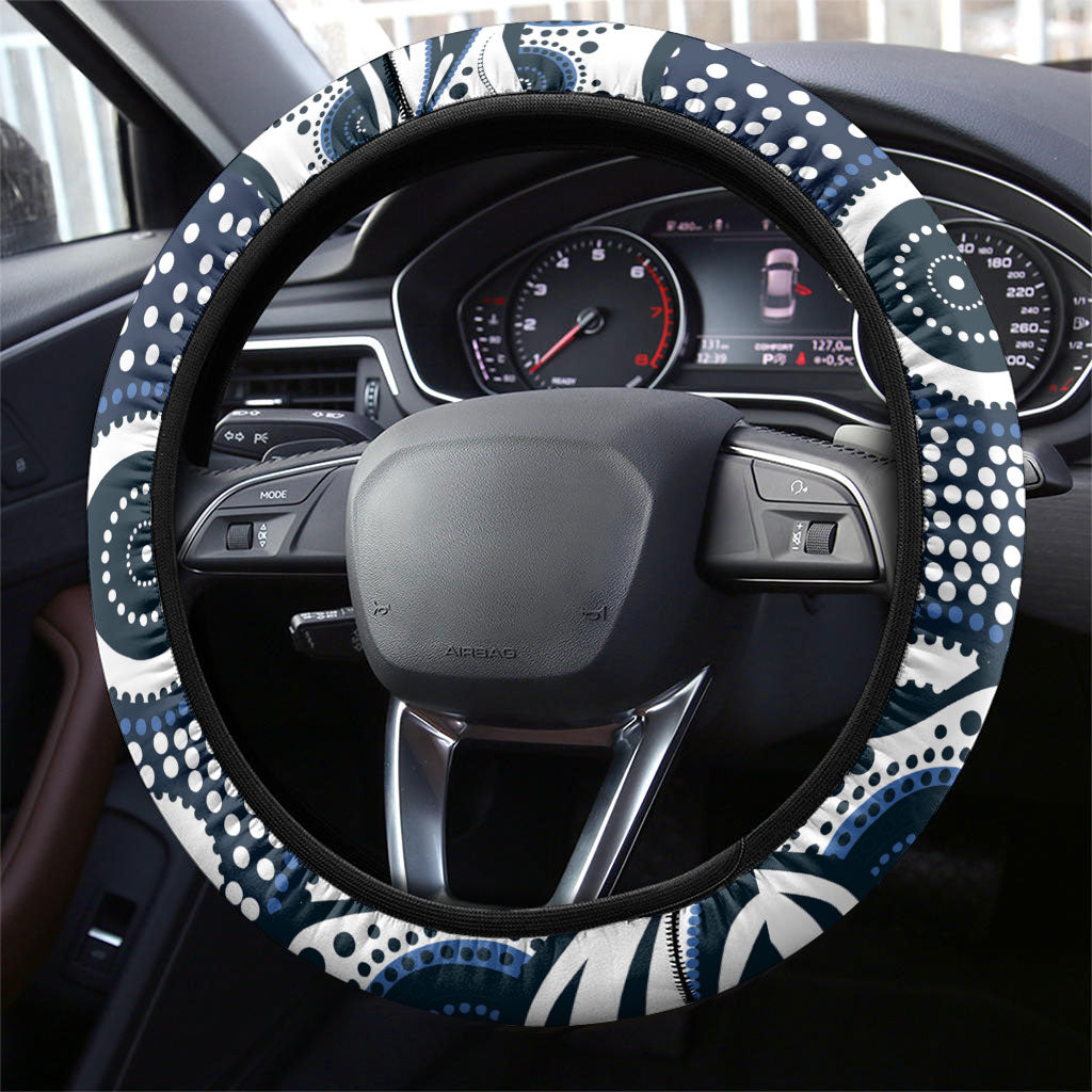 Carlton Blues Steering Wheel Cover Aboriginal Dot Pattern - Football Mascot Heritage Pride