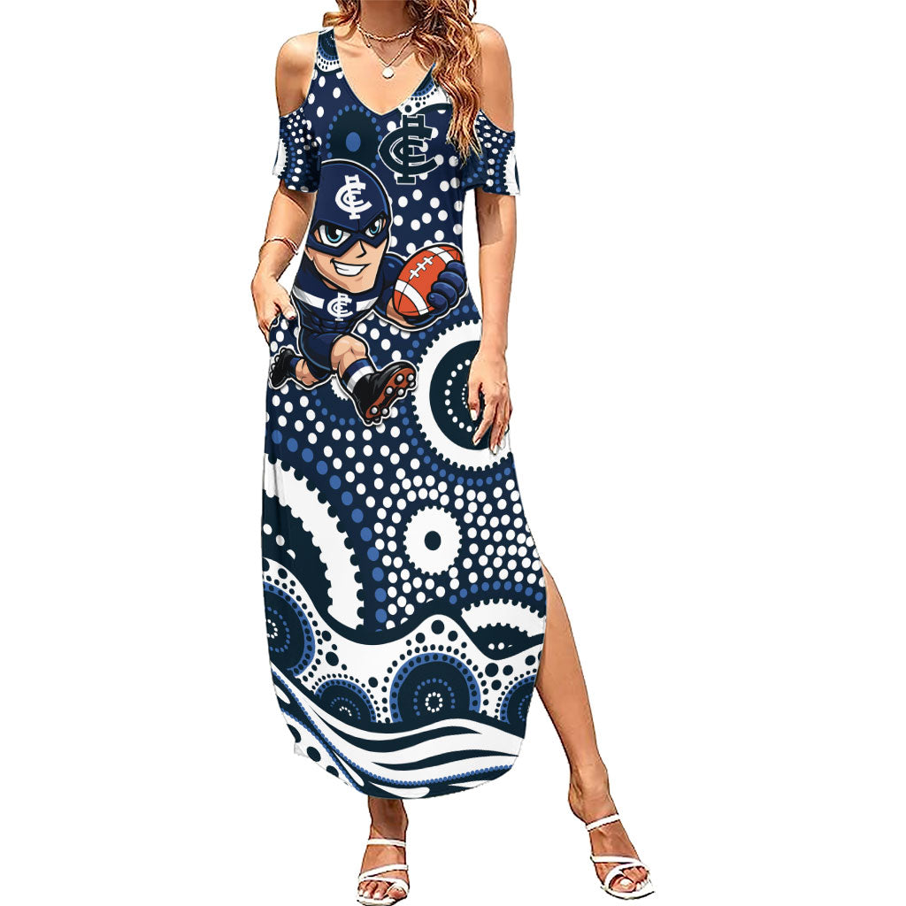 Carlton Blues Summer Maxi Dress Aboriginal Dot Pattern - Football Mascot Heritage Pride