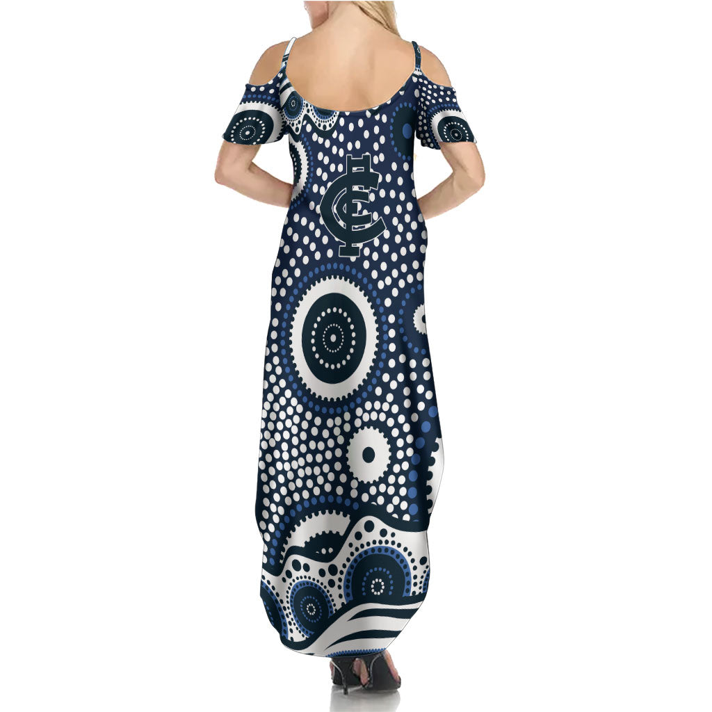 Carlton Blues Summer Maxi Dress Aboriginal Dot Pattern - Football Mascot Heritage Pride