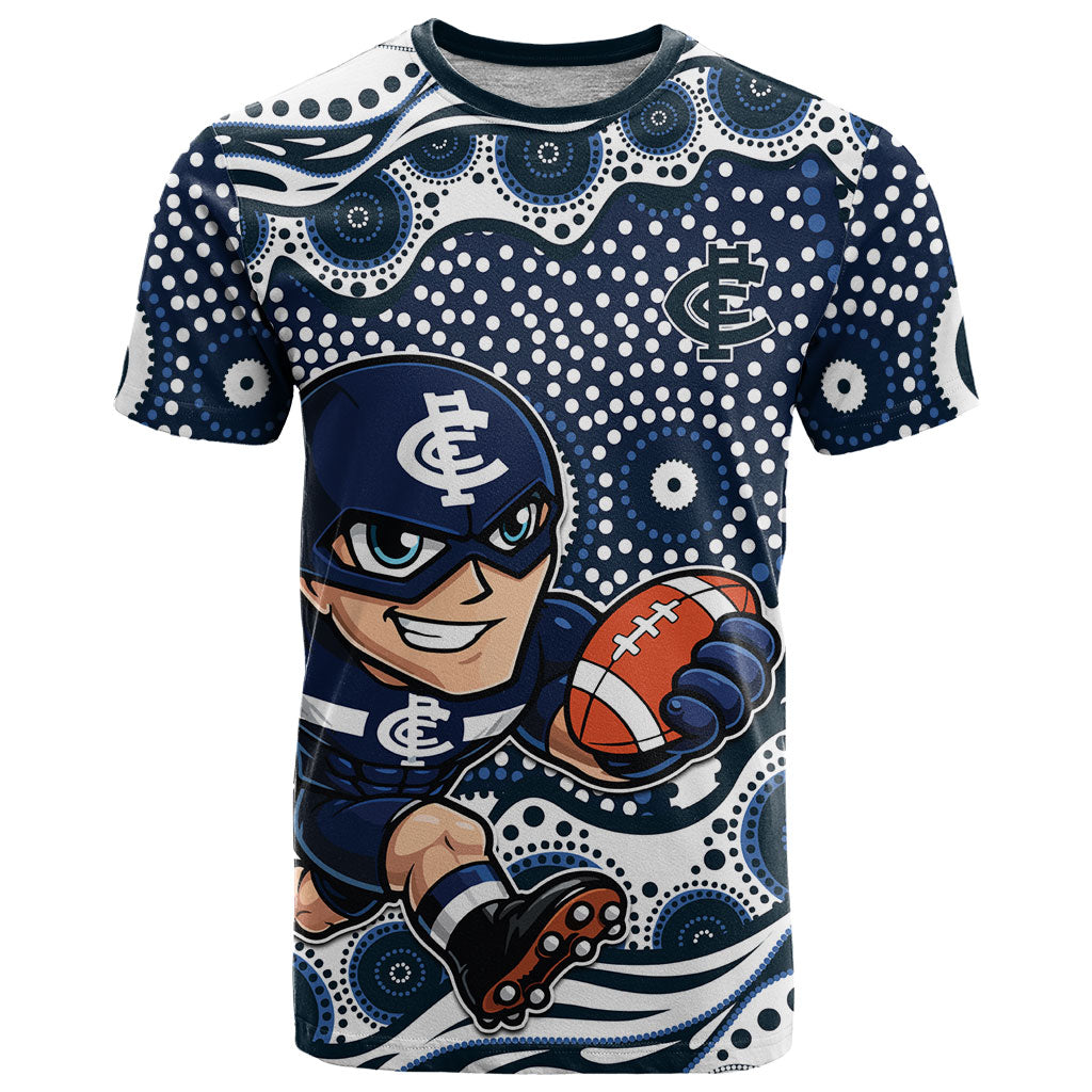Carlton Blues T Shirt Aboriginal Dot Pattern - Football Mascot Heritage Pride