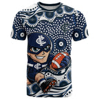 Carlton Blues T Shirt Aboriginal Dot Pattern - Football Mascot Heritage Pride