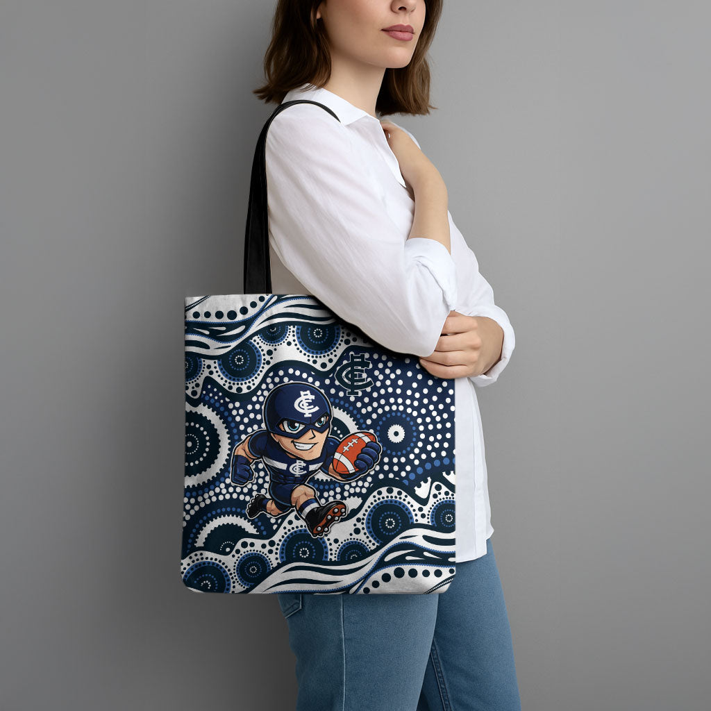 Carlton Blues Tote Bag Aboriginal Dot Pattern - Football Mascot Heritage Pride