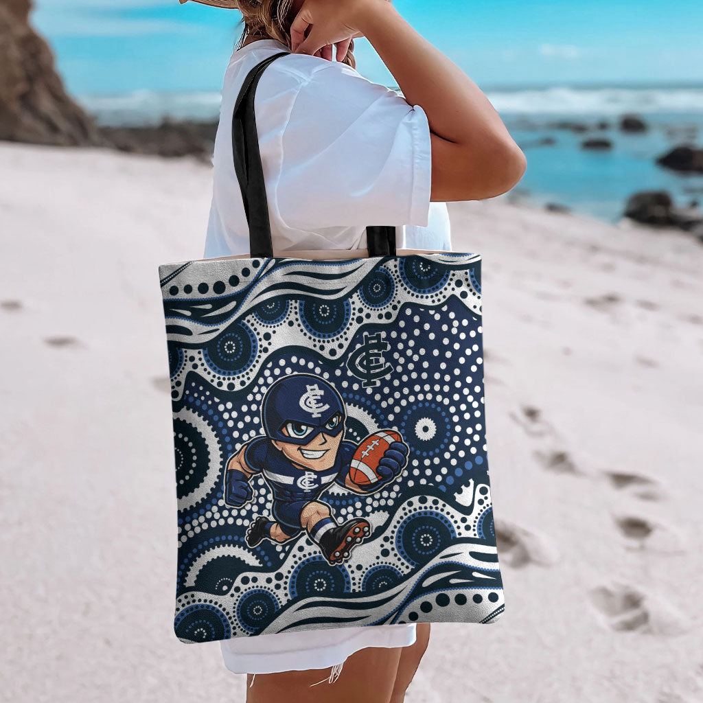 Carlton Blues Tote Bag Aboriginal Dot Pattern - Football Mascot Heritage Pride