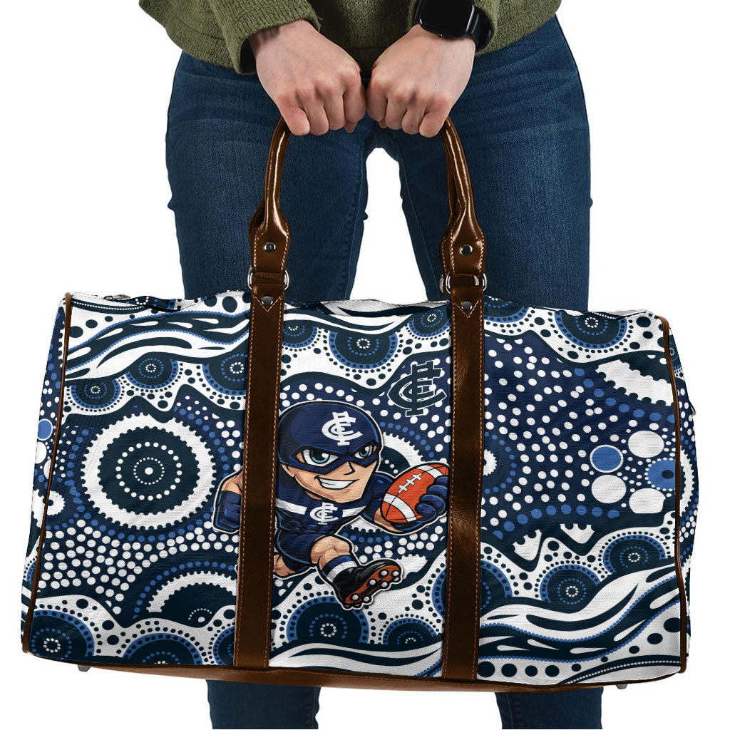 Carlton Blues Travel Bag Aboriginal Dot Pattern - Football Mascot Heritage Pride