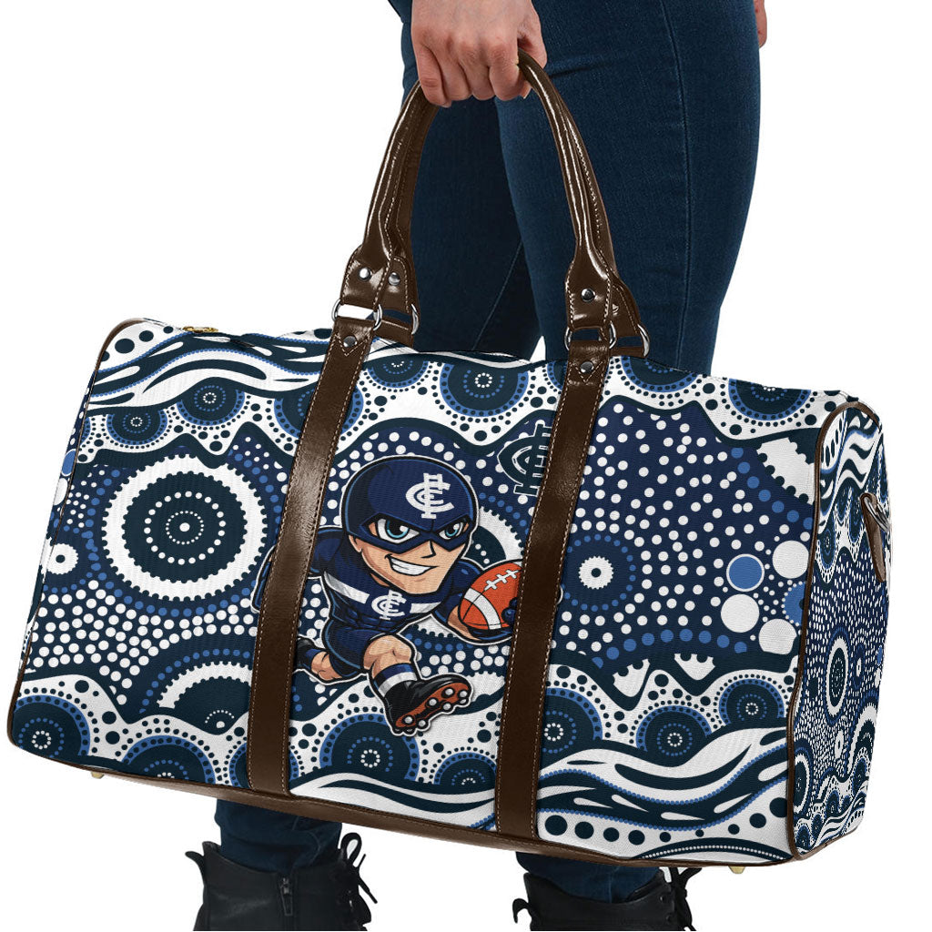 Carlton Blues Travel Bag Aboriginal Dot Pattern - Football Mascot Heritage Pride