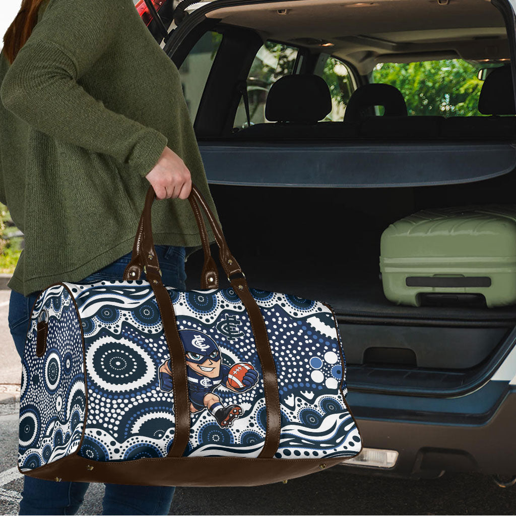 Carlton Blues Travel Bag Aboriginal Dot Pattern - Football Mascot Heritage Pride