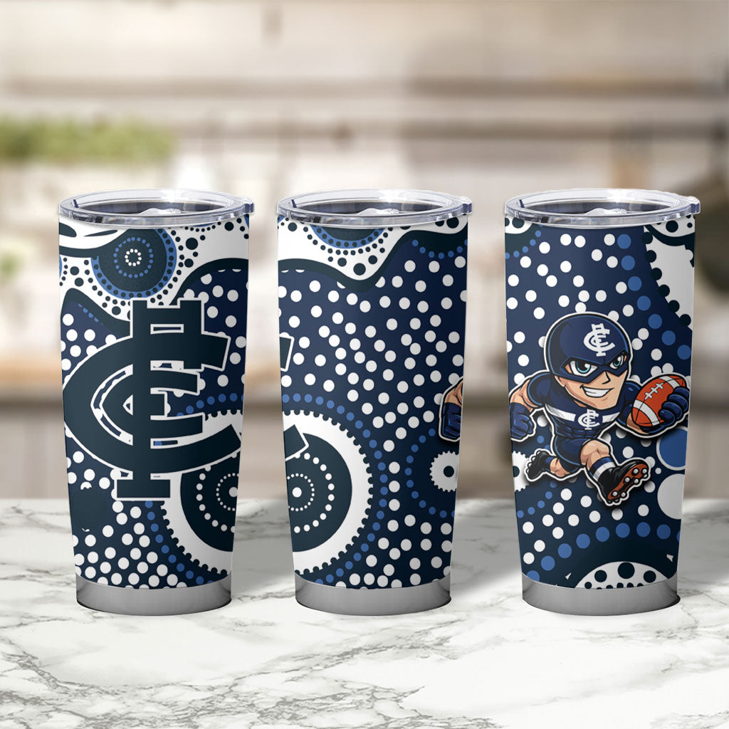 Carlton Blues Tumbler Cup Aboriginal Dot Pattern - Football Mascot Heritage Pride