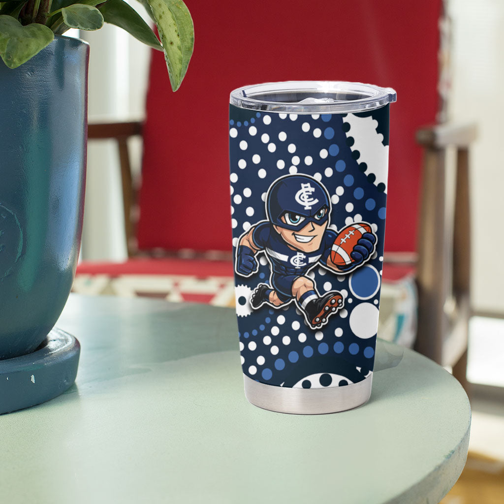 Carlton Blues Tumbler Cup Aboriginal Dot Pattern - Football Mascot Heritage Pride
