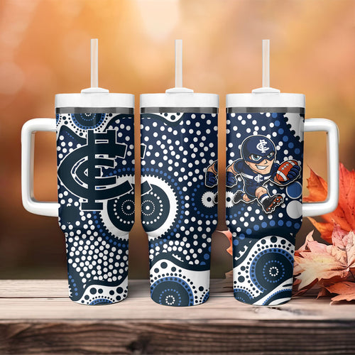 Carlton Blues Tumbler With Handle Aboriginal Dot Pattern - Football Mascot Heritage Pride