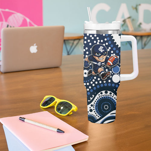 Carlton Blues Tumbler With Handle Aboriginal Dot Pattern - Football Mascot Heritage Pride