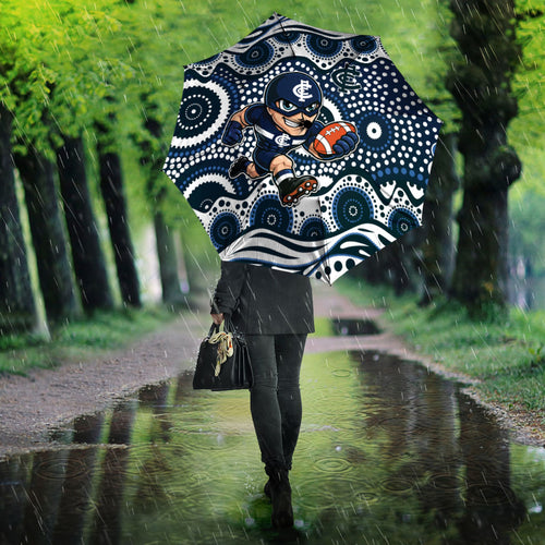 Carlton Blues Umbrella Aboriginal Dot Pattern - Football Mascot Heritage Pride