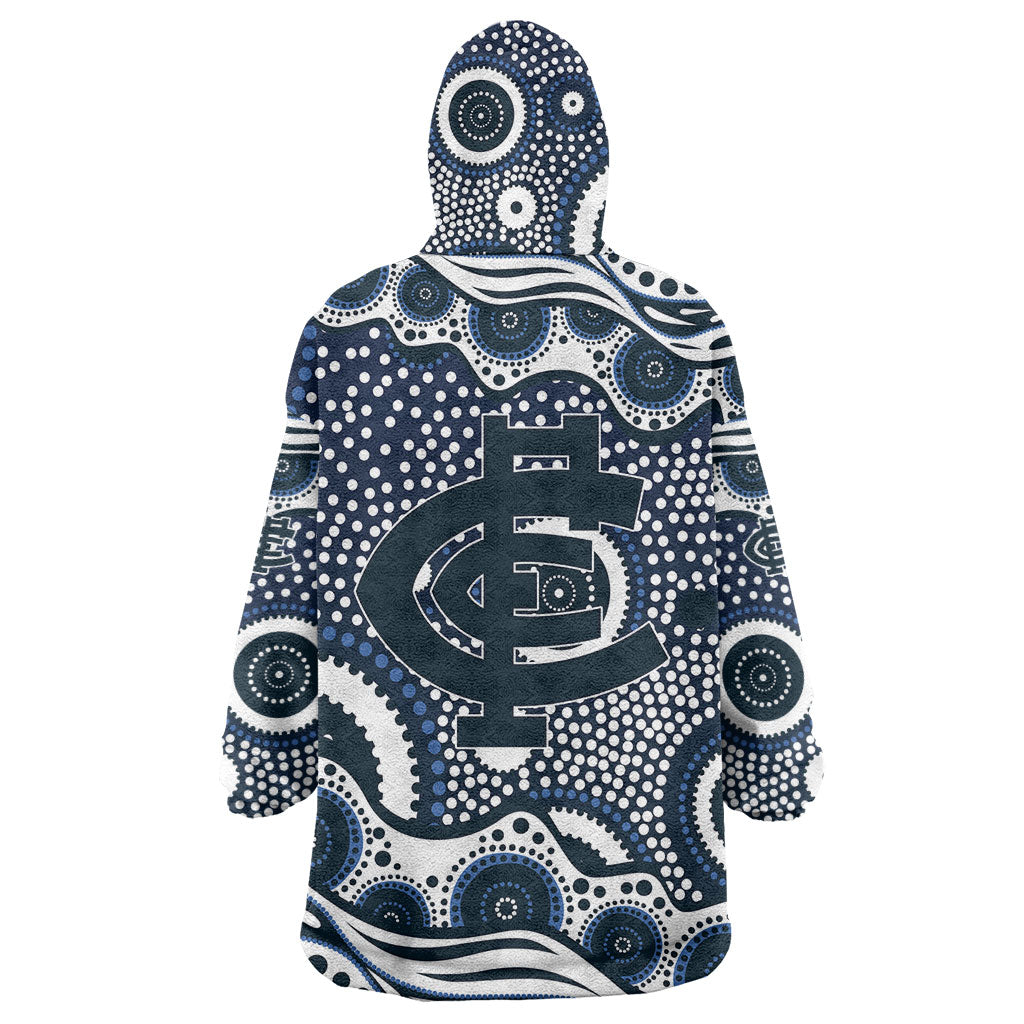 Carlton Blues Wearable Blanket Hoodie Aboriginal Dot Pattern - Football Mascot Heritage Pride