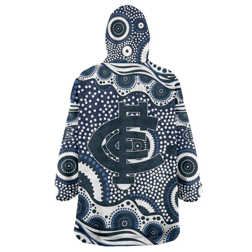 Carlton Blues Wearable Blanket Hoodie Aboriginal Dot Pattern - Football Mascot Heritage Pride