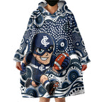 Carlton Blues Wearable Blanket Hoodie Aboriginal Dot Pattern - Football Mascot Heritage Pride