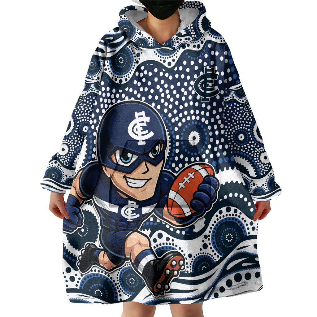 Carlton Blues Wearable Blanket Hoodie Aboriginal Dot Pattern - Football Mascot Heritage Pride