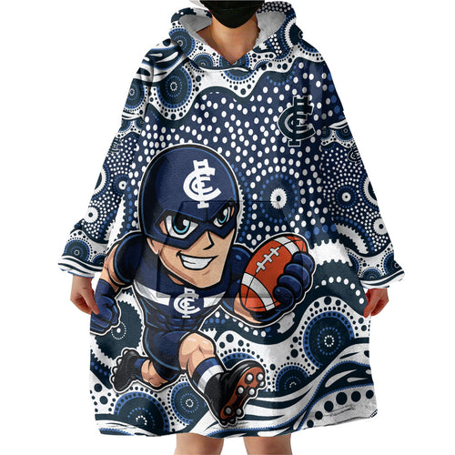Carlton Blues Wearable Blanket Hoodie Aboriginal Dot Pattern - Football Mascot Heritage Pride
