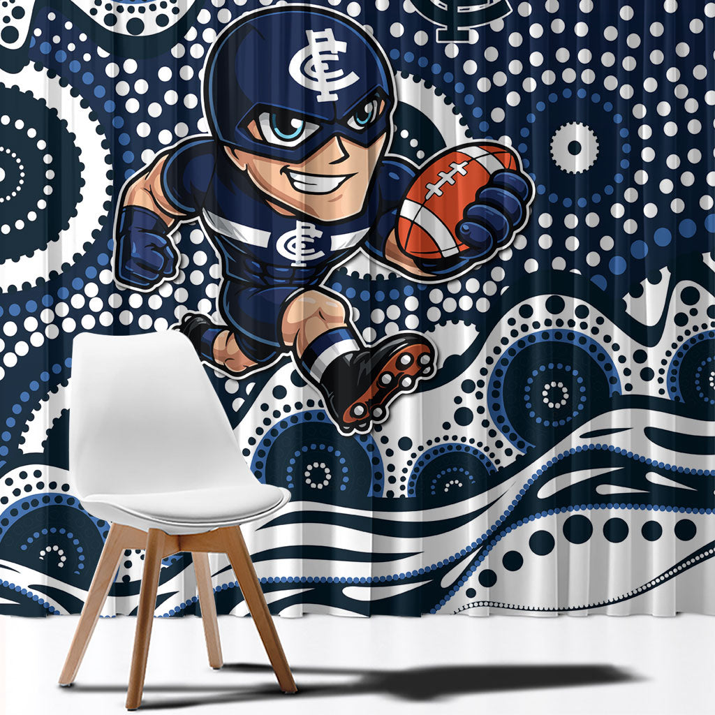 Carlton Blues Window Curtain Aboriginal Dot Pattern - Football Mascot Heritage Pride