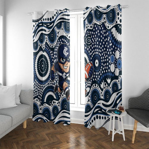 Carlton Blues Window Curtain Aboriginal Dot Pattern - Football Mascot Heritage Pride