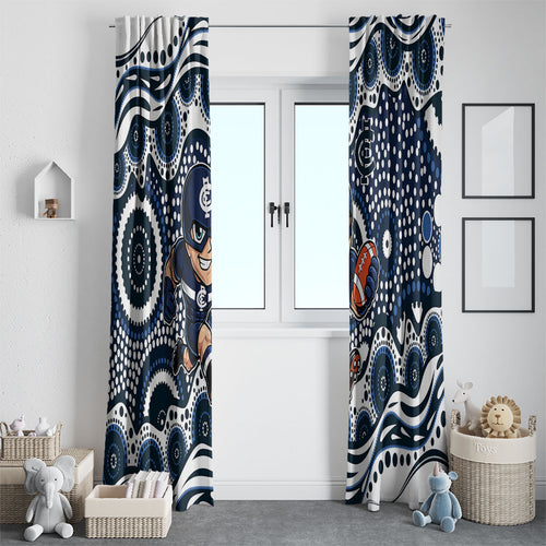 Carlton Blues Window Curtain Aboriginal Dot Pattern - Football Mascot Heritage Pride