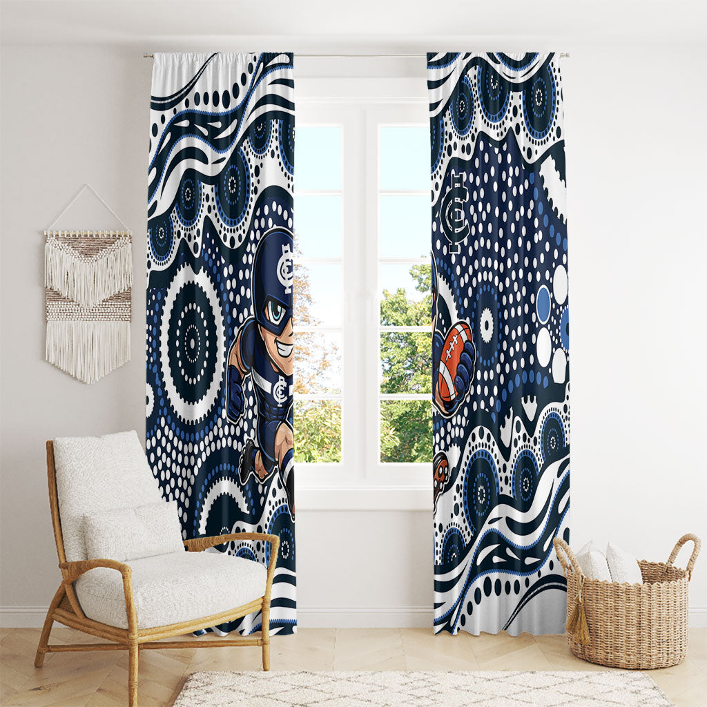 Carlton Blues Window Curtain Aboriginal Dot Pattern - Football Mascot Heritage Pride