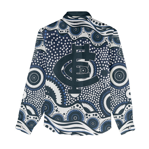 Carlton Blues Women Casual Shirt Aboriginal Dot Pattern - Football Mascot Heritage Pride