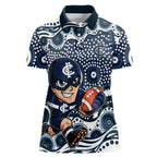 Carlton Blues Women Polo Shirt Aboriginal Dot Pattern - Football Mascot Heritage Pride