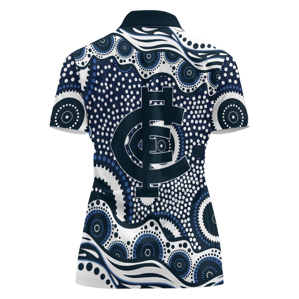 Carlton Blues Women Polo Shirt Aboriginal Dot Pattern - Football Mascot Heritage Pride
