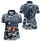 Carlton Blues Women Polo Shirt Aboriginal Dot Pattern - Football Mascot Heritage Pride