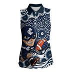Carlton Blues Women Sleeveless Polo Shirt Aboriginal Dot Pattern - Football Mascot Heritage Pride