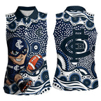 Carlton Blues Women Sleeveless Polo Shirt Aboriginal Dot Pattern - Football Mascot Heritage Pride