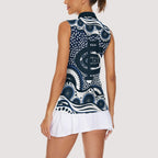 Carlton Blues Women Sleeveless Polo Shirt Aboriginal Dot Pattern - Football Mascot Heritage Pride