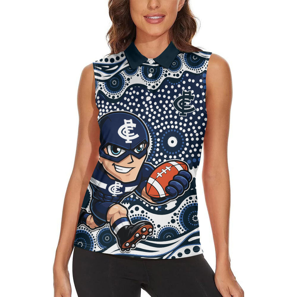 Carlton Blues Women Sleeveless Polo Shirt Aboriginal Dot Pattern - Football Mascot Heritage Pride