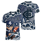 Carlton Blues Women V-Neck T-Shirt Aboriginal Dot Pattern - Football Mascot Heritage Pride