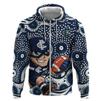 Carlton Blues Zip Hoodie Aboriginal Dot Pattern - Football Mascot Heritage Pride