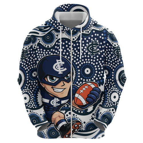 Carlton Blues Zip Hoodie Aboriginal Dot Pattern - Football Mascot Heritage Pride