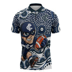 Carlton Blues Zipper Polo Shirt Aboriginal Dot Pattern - Football Mascot Heritage Pride