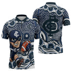 Carlton Blues Zipper Polo Shirt Aboriginal Dot Pattern - Football Mascot Heritage Pride