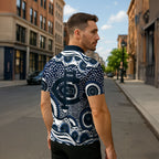 Carlton Blues Zipper Polo Shirt Aboriginal Dot Pattern - Football Mascot Heritage Pride