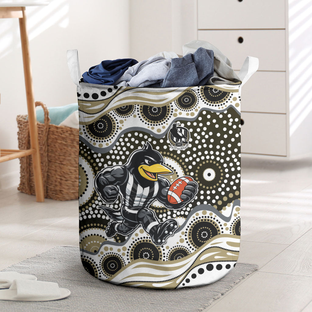 Collingwood Magpies Laundry Basket Aboriginal Dot Pattern - Football Mascot Heritage Pride