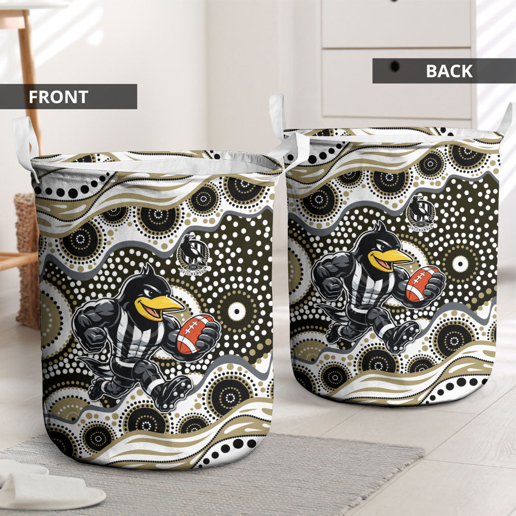 Collingwood Magpies Laundry Basket Aboriginal Dot Pattern - Football Mascot Heritage Pride