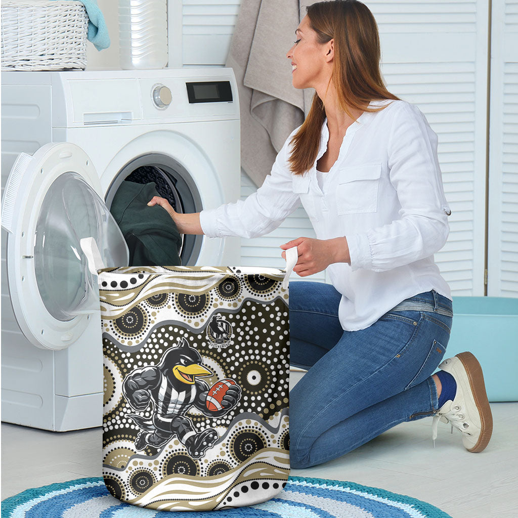 Collingwood Magpies Laundry Basket Aboriginal Dot Pattern - Football Mascot Heritage Pride