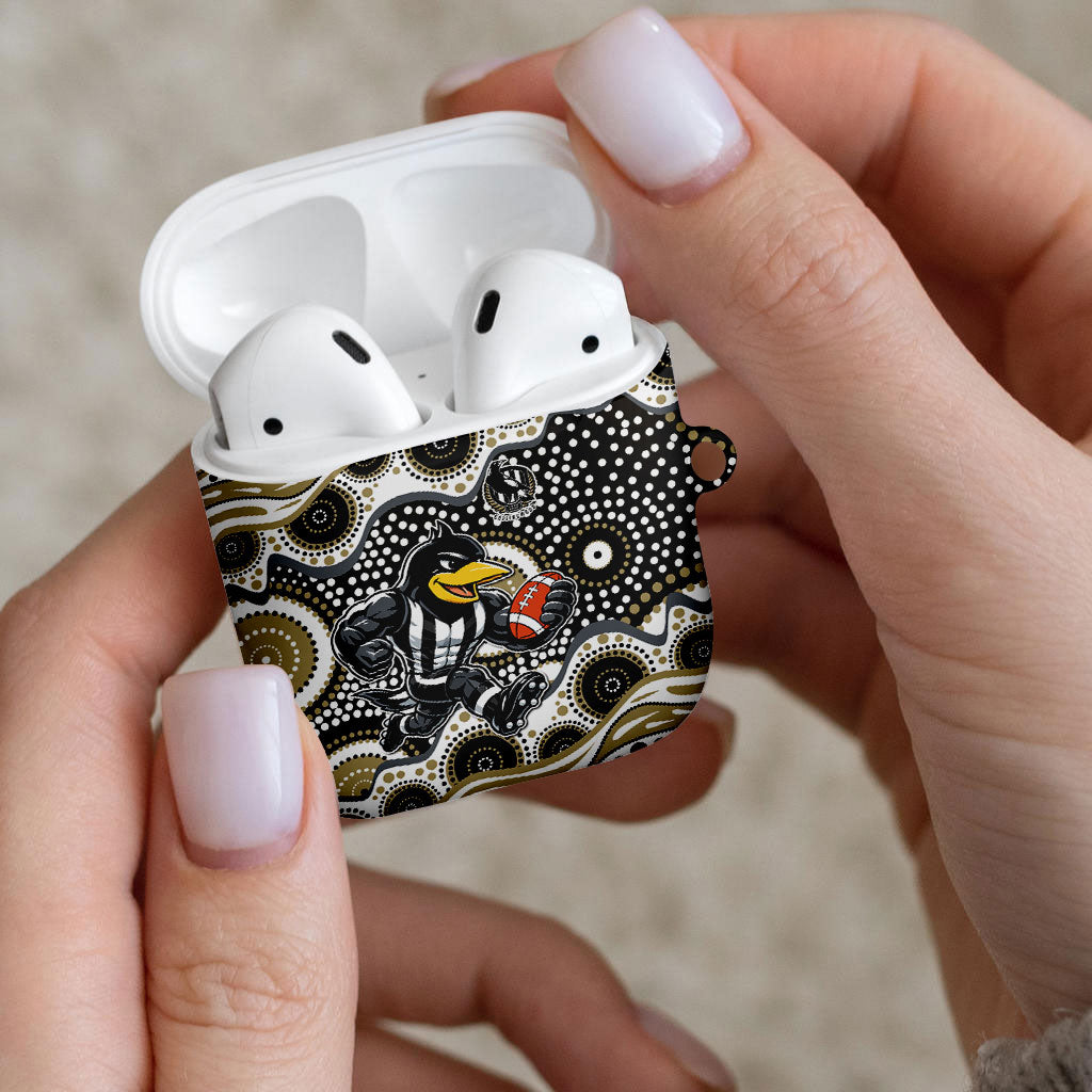 Collingwood Magpies AirPods Case Aboriginal Dot Pattern - Football Mascot Heritage Pride