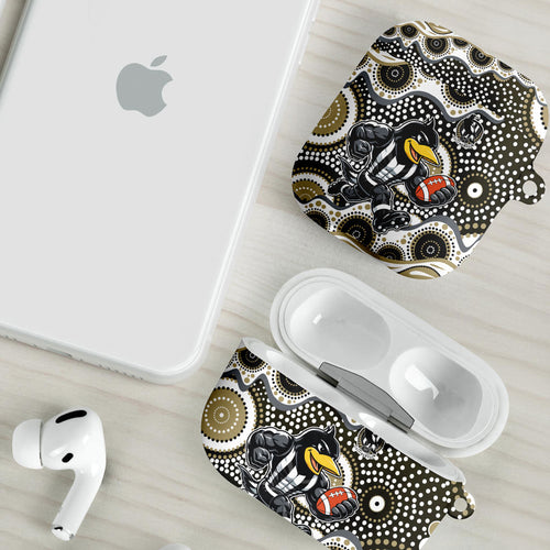 Collingwood Magpies AirPods Case Aboriginal Dot Pattern - Football Mascot Heritage Pride