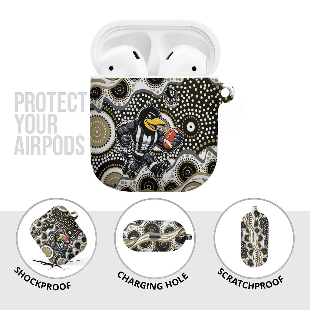 Collingwood Magpies AirPods Case Aboriginal Dot Pattern - Football Mascot Heritage Pride