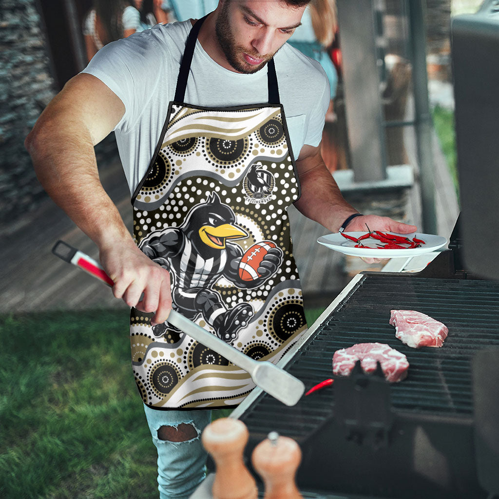 Collingwood Magpies Apron Aboriginal Dot Pattern - Football Mascot Heritage Pride